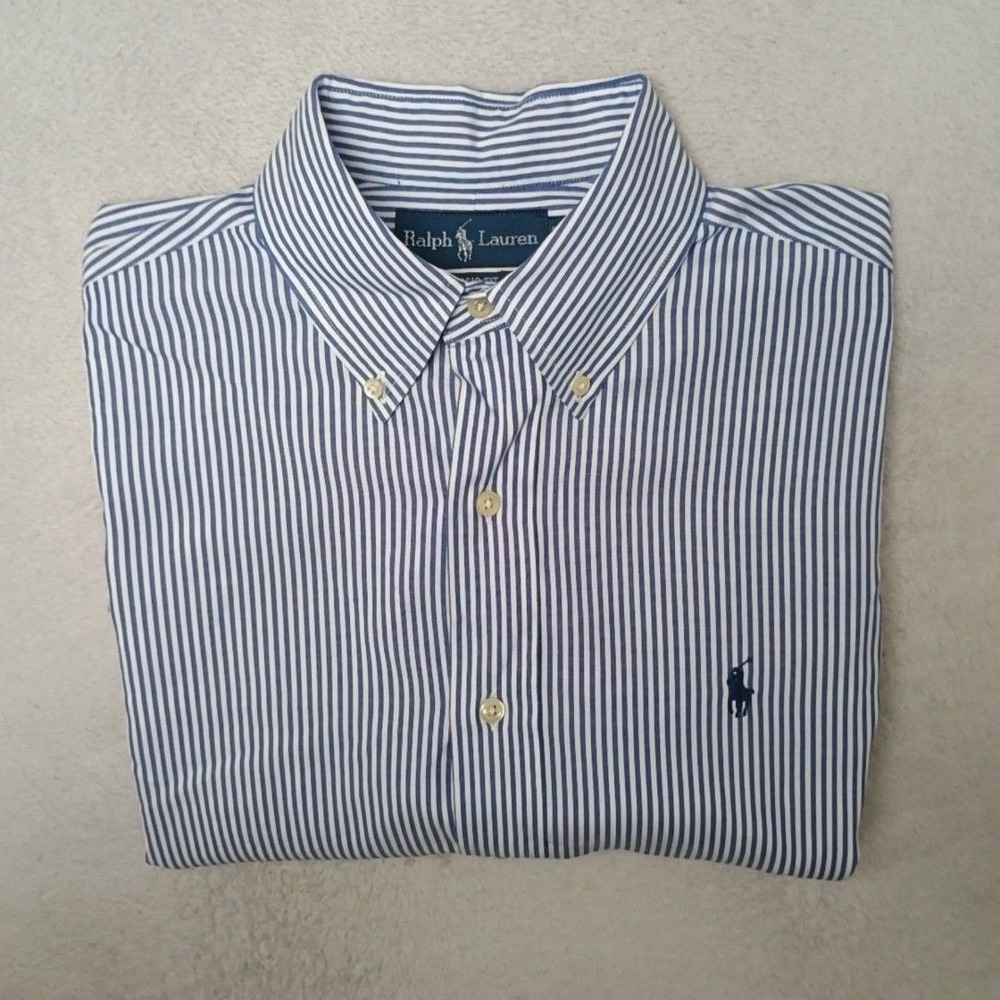 Ralph Lauren Shirt Mens 15.5 34 35 Blue University Stripe Button-Up Classic Fit